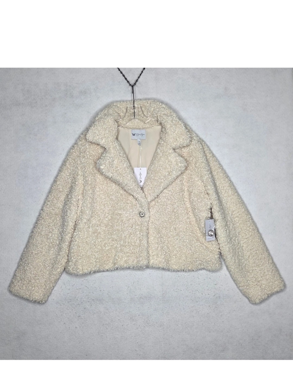 Jessica Simpson NWT Faux Shearling Jacket XL Cream Button Teddy Boho Vanilla